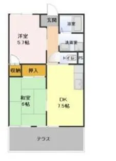 メゾンドゥキャトルセゾン【102号室】の間取り