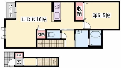 プレミア南条 シャーメゾン南条【B201号室】の間取り