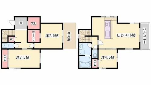 兵庫県姫路市八代本町1丁目【テラスハウス】の間取り