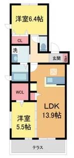 CASA MONTEREY【102号室】の間取り