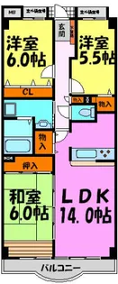 シャンテ川西5号棟【1206号室】の間取り
