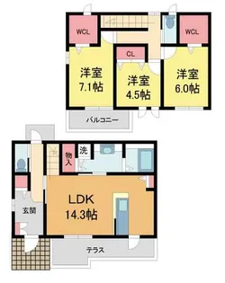 ラファミリアフェリスA【1号室】の間取り
