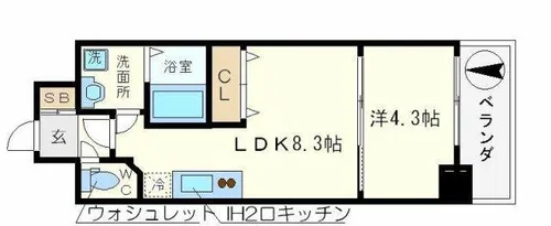 グランプラス谷町【8階】の間取り