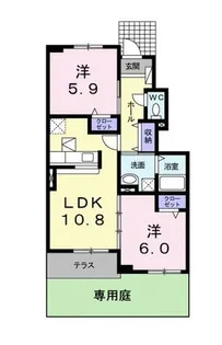レジデンスイナリA【1階】の間取り