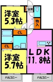 ラフィネ花屋敷【202号室】の間取り
