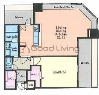 KDXレジデンス大濠ハーバービュータワー【22階】の間取り