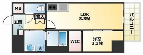 エセリアル喜連瓜破【8階】の間取り