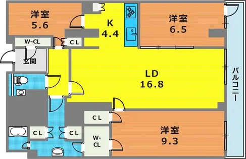 クラティオ御影山手一丁目【104号室】の間取り