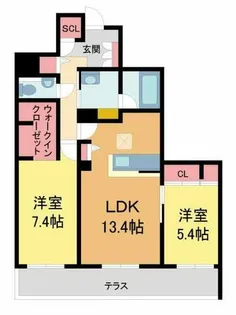 セントリビエ上甲子園【102号室】の間取り
