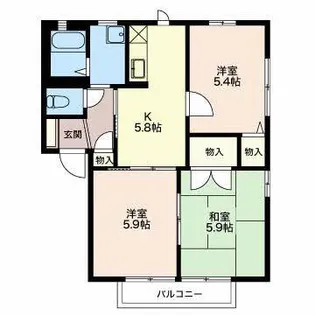 ディアス赤石A・B棟【2F号室】の間取り