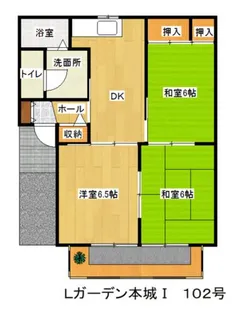 Lガーデン本城Ⅰ【102号室】の間取り