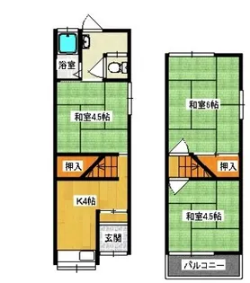 大阪府大東市北条2丁目【テラスハウス】の間取り