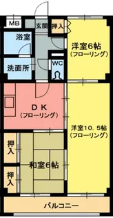 サンライトマンションⅢ 西棟【1E号室】の間取り