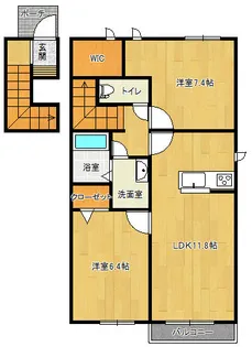 ニューフォレスナガタD・E【2階】の間取り