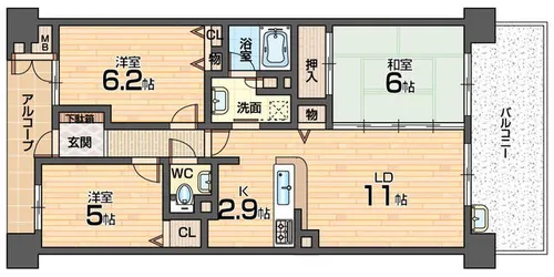 ファミールアクシス八尾 S棟【3階】の間取り