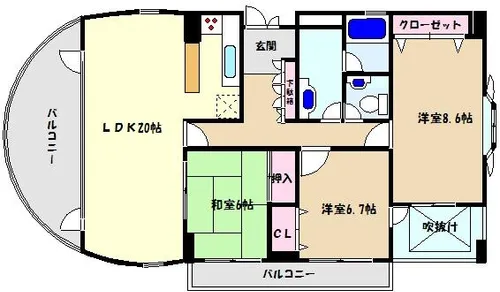 ベルコート芦屋【3階】の間取り