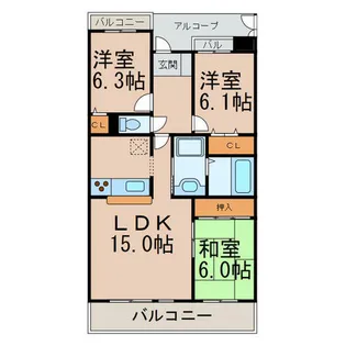 サンハイツ中央台 J棟【2階】の間取り