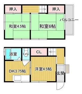 リノベ、ジョイフル津江田【1号室】の間取り
