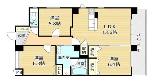 ツインクリスティ枝光【601号室】の間取り