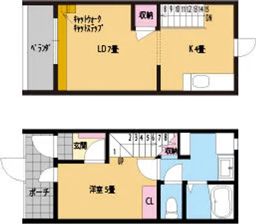 ウィズキャット三萩野【1号室】の間取り