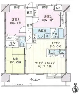 ライオンズプラザ大濠公園【1206号室】の間取り
