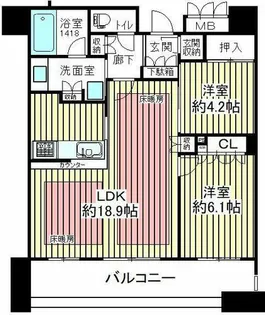ジオタワー南堀江【32階】の間取り