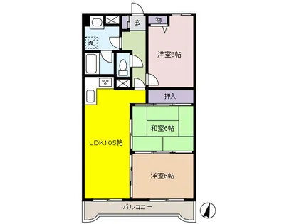 カウリー芦屋【3階】の間取り