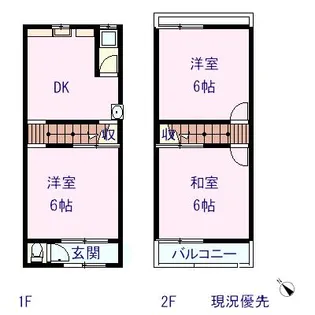 大阪府寝屋川市点野5丁目【テラスハウス】の間取り