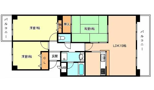 大阪府河内長野市原町2丁目【マンション】の間取り