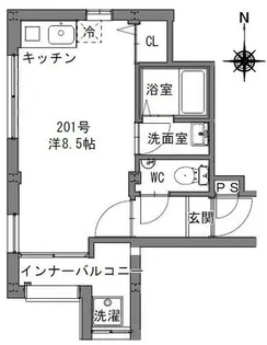 バウハウス御蔭【201号室】の間取り
