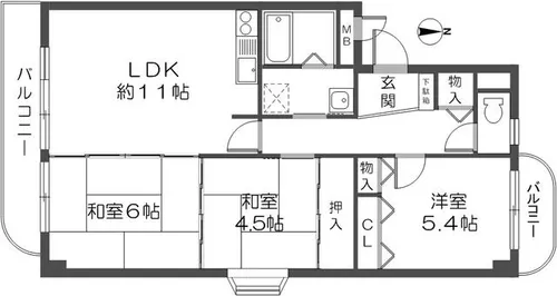 サンセリテ宝塚【3階】の間取り