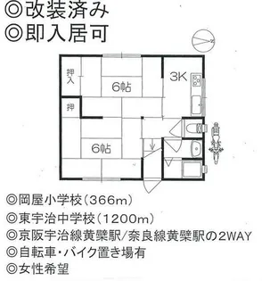 京都府宇治市五ケ庄野添【テラスハウス】の間取り