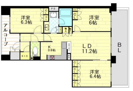 ロジュマンタワー梅田【21階】の間取り