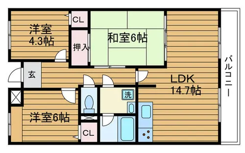 大阪府吹田市佐井寺南が丘【マンション】の間取り
