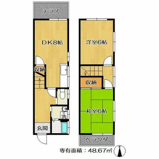 京都府京都市山科区西野山欠ノ上町【テラスハウス】の間取り