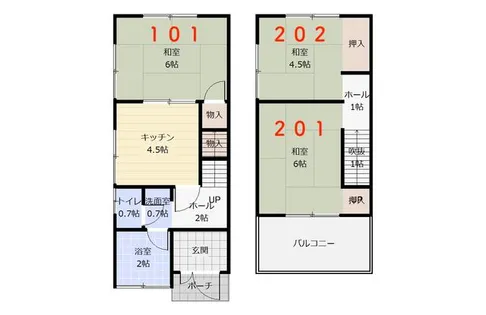 大阪府堺市西区浜寺諏訪森町西4丁【テラスハウス】の間取り