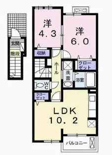 アンソレイユⅡ【202号室】の間取り
