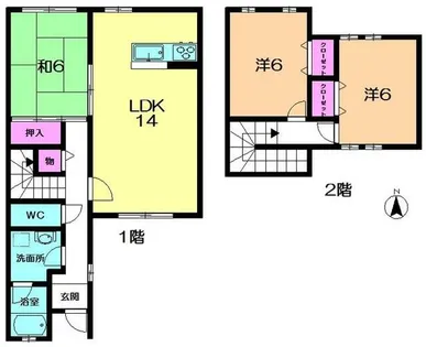 奈良県奈良市朱雀2丁目【テラスハウス】の間取り