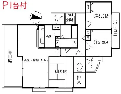 モンセーヌ西神南【102号室】の間取り