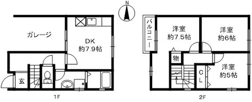 奈良県奈良市法蓮町【テラスハウス】の間取り