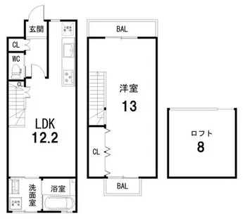 京都府京都市左京区修学院川尻町【テラスハウス】の間取り