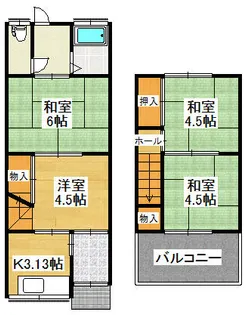 大阪府東大阪市東鴻池町4丁目【テラスハウス】の間取り