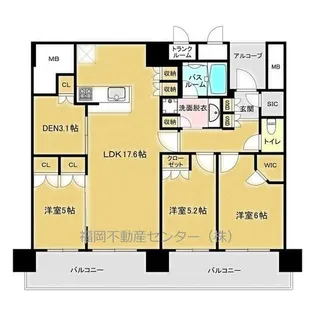 照葉ザ・タワー(34階)【3405号室】の間取り