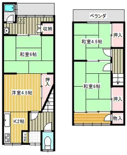 京都府京都市右京区太秦百合ケ本町【テラスハウス】の間取り
