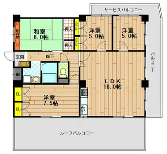 栄ハイツ六甲【4階】の間取り