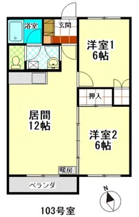 コーポサンルート【103号室】の間取り