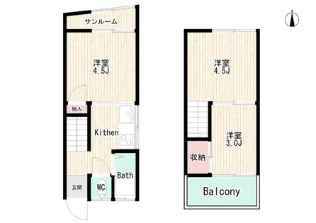 大阪府箕面市西小路4丁目【テラスハウス】の間取り
