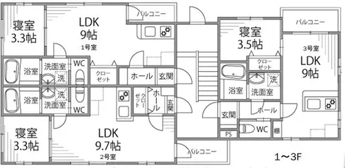 朝風のノーブル【3階】の間取り