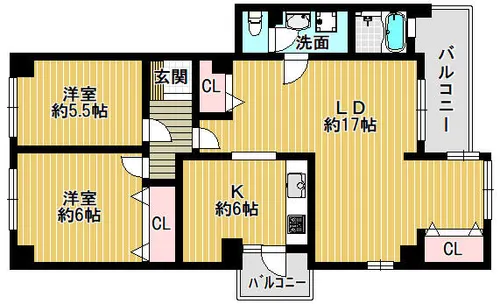 佃第2コーポ4号棟【4階】の間取り