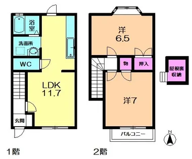 奈良県奈良市神功4丁目【テラスハウス】の間取り